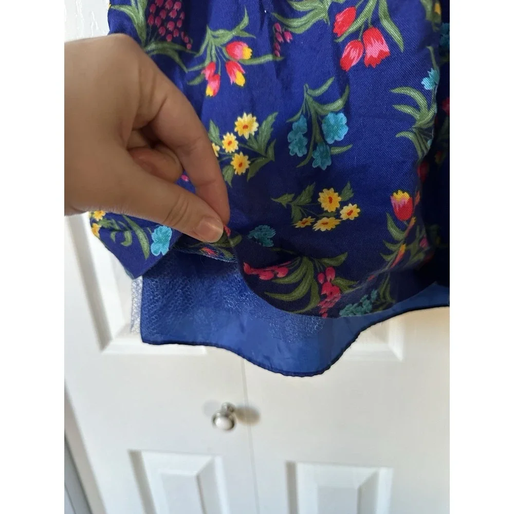 VTG 80s PLUM PUDDING Dress Girls 8 Blue Floral Holiday Cottage Tulle Lined